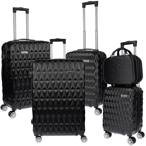 Christian Wippermann 5tlg Set. Hartschaldenkofferset Hartschalenkoffer Trolley Koffer Reisekoffer Rollkoffer TSA Schloss 4 Rollen 360 Grad ABS-Hartaschale S M L XL Schwarz