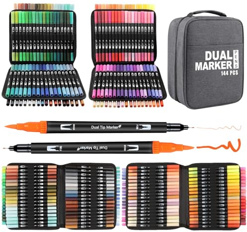 Gelanty Dual Tip Brush Pens Set, 144 Farben Filzstifte Dicke und Dünne Pens Fineliner Set, Aquarell Farben für Handlettering, Bullet Journal, Malbücher, Manga, Kalligraphie Stifte