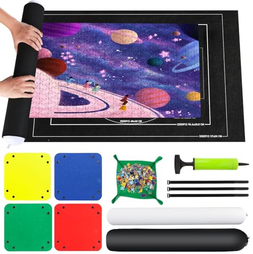 VFANDV Tapete Puzzle, Fieltro Tapete Puzzle para 1000 1500 2000 3000 Piezas Puzzle Mat Roll Jigsaw Puzzle Pad, Estera de Rompecabezas Portátil con 4 Puzzles Clasificadores (Negro)