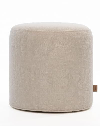 SIX Design Pouf Polsterhocker Sitzhocker Fußhocker rund 42x40 Webstoff weiss