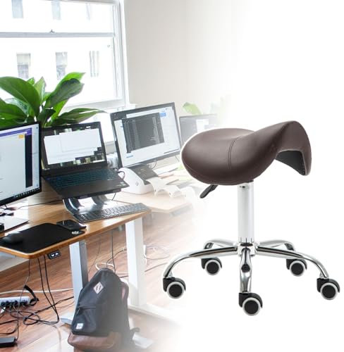 SDFVSDF Sattelstuhl Bürostuhl mit Sattelsitz und Rollen, Ergonomischer Sattelhocker mit Positiver Körperhaltung, Rollender Salonstuhl für Tätowierer, Kosmetiker und Friseure (Color : Brown)