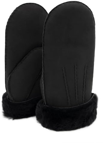 Rohn Moden Lammfell Fausthandschuhe, Fäustlinge Arber für Damen und Herrn aus 100% weichem spanischem Merino Schaffell in dunkelgrau/schwarz - Größe 9