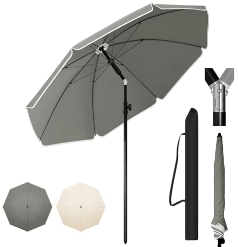 WOLTU Ombrellone da Spiaggia/Giardino con Funzione di Inclinazione e Altezza Regolabile, Tessuto Resistente ai Raggi UV da 180 gsm, Rotondo da 1,75 m Grigio scuro