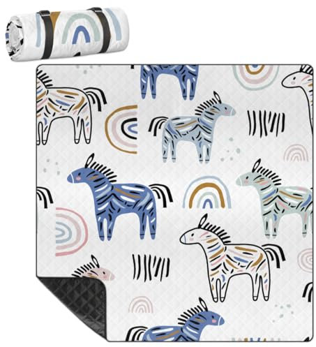 Mularoka Zebra Regenbogen-Picknickdecke, wasserdicht, sanddicht, faltbar, Stranddecke, 200,7 x 200,7 cm, extra groß, tragbar, waschbar, Outdoor-Matte für Camping, Park, Gras, Wandern, Reisen
