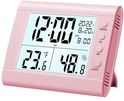 Sharplace Digitale Badezimmeruhr, Dusch-Timer mit Alarm, wasserdichte Uhren für Badezimmer, Küchen-Timer-Uhren, Thermometer-Hygrometer-Wanduhr, Rosa