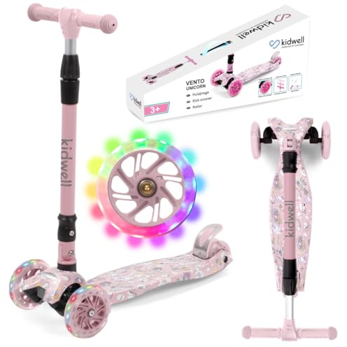 COIL Trottinette réglable en hauteur, roues LED, guidon en aluminium, large surface de marche (rose) pour enfants de 3 à 8 ans
