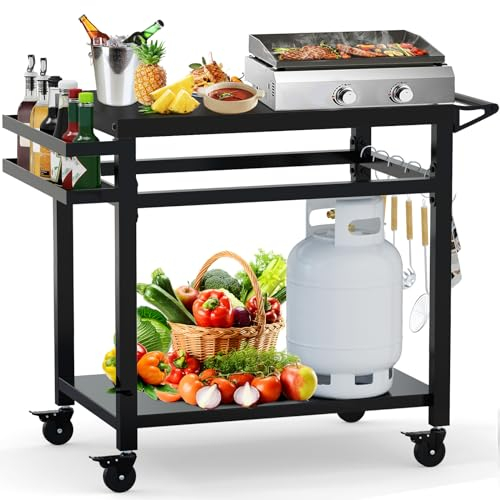 Table de barbecue d'extérieur en acier inoxydable de 81,3 x 50,8 cm, chariot de barbecue mobile, station de préparation d'îlot de cuisine extérieure, table de four à pizza, support de barbecue pour