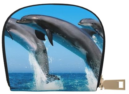 YWSOTRE Delfini che saltano in inverno, Custodia per carte in pelle PU Elegante porta carte di credito Porta carte di credito