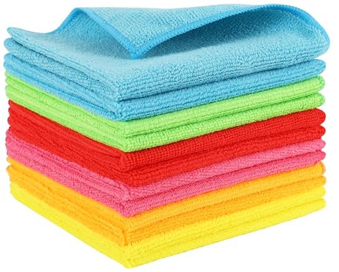 BASVII Lot de 12 Chiffons Microfibre 30x30cm Micro Fibre Chiffon Haute Absorption sans Peluches/Réutilisables 6 Couleurs Résistantes (Ménage/Multiusage)