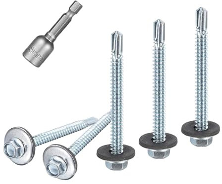 Pafnisoin 50 PCS Vis Tôle Ondulée 4,8×50mm Vis toiture Tête Hexagonale