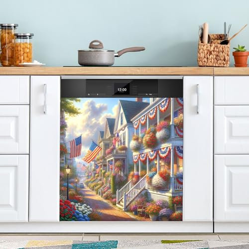 Kitchen Decor Magnet Geschirrspülerabdeckung, 4. Juli, amerikanische Flagge, magnetisch, Kühlschrank-Panel, Aufkleber, dekorativer Geschirrspüler, Vordertürabdeckung, 58,4 x 66 cm