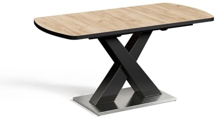 Vicco Esstisch Chinto, Schwarz/Eiche rustikal, 120-160 x 80 cm | ausziehbar, mit X-Gestell und synchronem Ausziehmechanismus