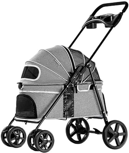 Windmilne Poussette pour Chien, Chariot de Transport pour Animaux de Compagnie et Chats, Poussette pour Chien avec Doublure Amovible (Gris (Gris) M (Moyen))