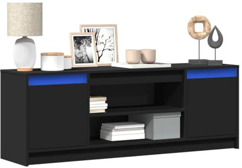 Homgoday Meuble TV avec LED noir 139,5 x 34 x 50 cm en aggloméré, meuble TV bas pour TV pour table de salon industriel, support TV salon