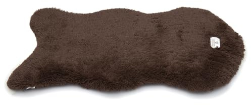 pfoten&nasen® Orthopädischer Hundeteppich in Fellform – Luxus Kunstfell Hundematte waschbar & gelenkschonend mit Memory-Schaum, Flauschiges Hundebett, Hundekissen & Hundematratze [Braun, 88x55cm]