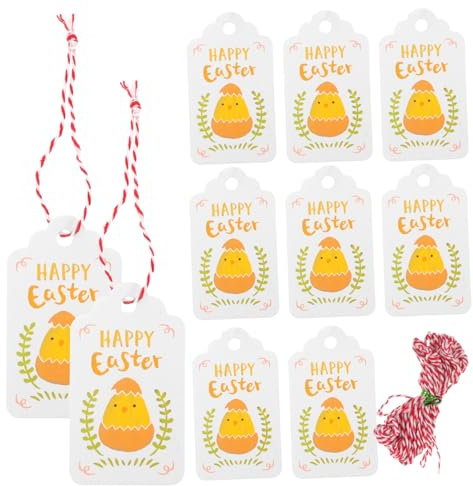 BCOATH Easter Door Decorations 100pcs Chick Tag Labels Paper Tags with Twine for Decorative Easter Party