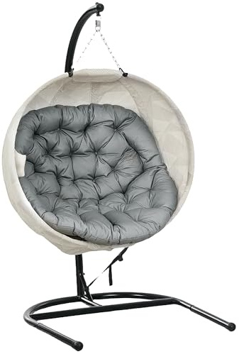 Outsunny Hanging Egg Chair Outdoor Indoor with Folding Basket Grey