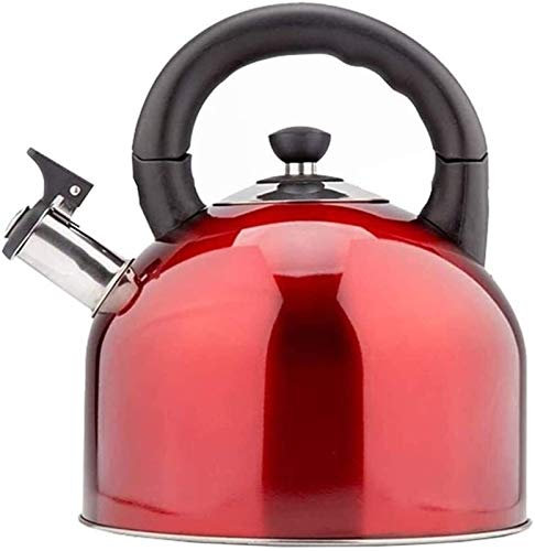 Bouilloire sifflante en acier inoxydable avec poignée anti-brûlure à chauffage rapide pour la maison, bleu et rouge