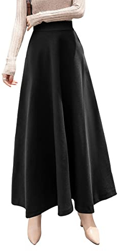 BiilyLi Jupe Longue Femme Hiver Élégant Carreaux Haute Taille Maxi Jupe en Laine A-Line Taille élastique Skirt 1955 Noir -S