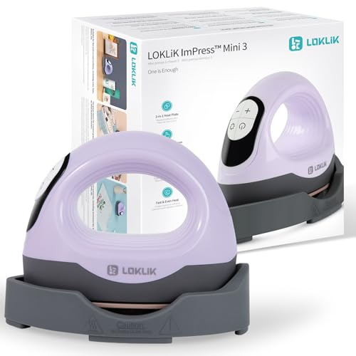 LOKLIK Impress Mini 3 – Hitzepresse für T-Shirts, Taschen, Tassen, Hüte und andere Textilien – Handgerät zum Dekorieren und Basteln. Perfekt für kleine Bastelprojekte, Vinyl-Transfer (Lila)