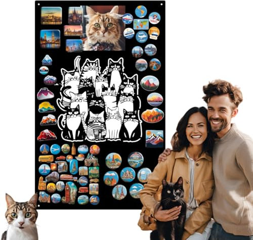 Anwicar Lavagna Magnetica - Bacheca magnetica con motivo gatto - Ideale per magneti e appunti - Lavagna scrivibile - incl. kit di montaggio - Nero - 80x50 cm
