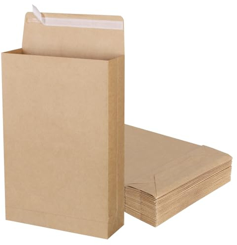 ZMCYN 25 Pack 10 x 15 Expandable Gusset Envelopes, Large Brown Paper Envelopes Expanding Manilla Envelope Mailing for Documents, Magazines, Photos