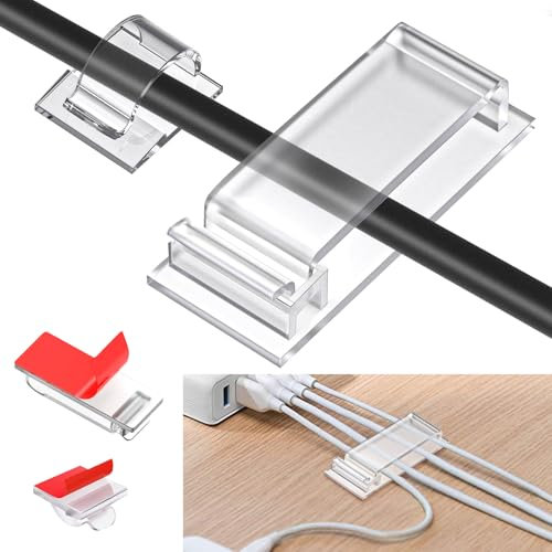 pangdapengpeng 70 Piezas Clips Cables Autoadhesivo, Organizador Sujetacables Adhesivo, Clips de Administración de Cables para Hogar, Oficina, TV, PC grapas de pared para cables (Transparente)