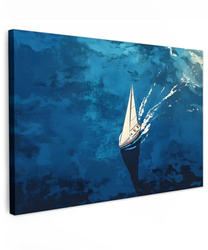 MuchoWow© Leinwand Groß XXL Deko Schlafzimmer Aesthetic Leinwandbilder | 120x80 cm - Wohnzimmer Gemälde Foto Geschenk Living Room Decoration Segelboot - Wasser - Abstrakt - Schatten