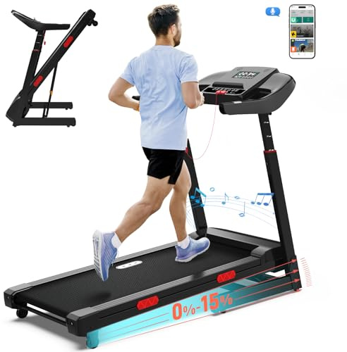 CIIHI Laufband mit 15% Autoneigung - 150 kg Traglast für Zuhause - Laufband Klappbar mit Höhenverstellbarer Handlauf, APP, Sprachsteuerung, Lautsprecher - 14 km/h (8,7 MPH)