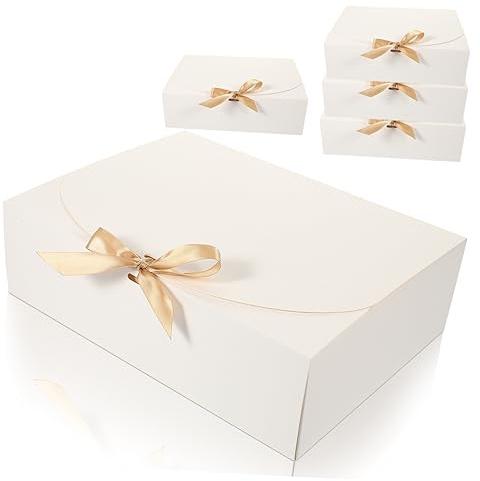 YOSADIER 5 Stück Packung Weiße Geschenkboxen aus Kraftpapier mit Schleife Einfache und Elegante Süßigkeiten Kasten Leicht zu Tragen als Gastgeschenk für Party und Hochzeit