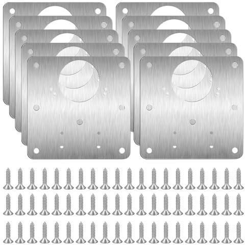 10PCS Hinge Repair Plate and Cabinet Door Repair Plate Kit | 90 x 90 mm Stainless Steel Brackets with 60 Screws for Kitchen Cupboard Doors, Wardrobes and Furniture Repair