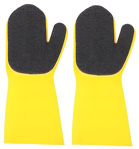 CHILDWEET Latex Sponge Cleaning Gloves 2pcs Kitchen Dishwashing Gloves Black Yellow Right Hand Household Cleaning Tool for Bowl and Surface Care