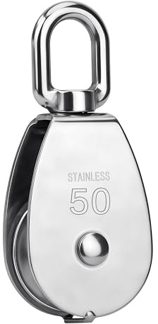 Carrucola per Sollevamento, M50 Puleggia Singolo Blocco Carrucole in Acciaio Inox, Carico 400 kg, per Corda di Sollevamento (Confezione da 1), Argento