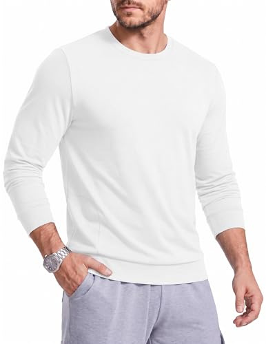 PINSPARK Sweatshirt för män, lätt sporttröja, rund hals, baströja, ribbade muddar, långärmad tröja med dragkedja, höst, Vit, M