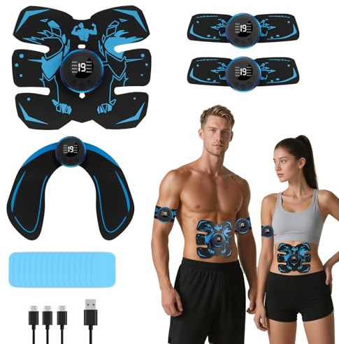 Dresz EMS Bauchmuskeltrainer, EMS Trainingsgerät für Muskeln, 8 Modi & 19 Intensitäten,16 Wassergel, USB Wiederaufladbar,Bauchmuskeltrainer Elektrisch für Bauch, Arm, Bein, Po, Unisex