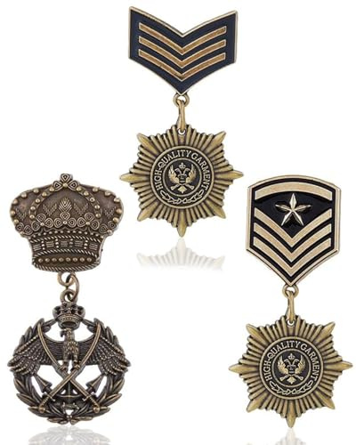 FUGLUS 3 Stück 3 Stil Orden Abzeichen Legierung Stern Adler Medaille Brosche Krone Kreuz Revers Pin Abzeichen Hüte Schal Anzug Brosche Vintage Revers Clip Für Kostüm Dekoration