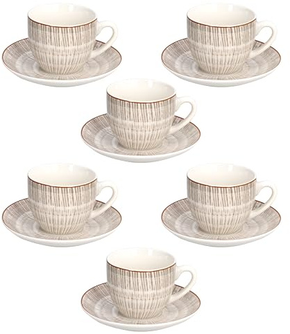 Tognana, Set de 6 tazas de té con plato 200 cc Virtuo Beige, New Bone China, Beige