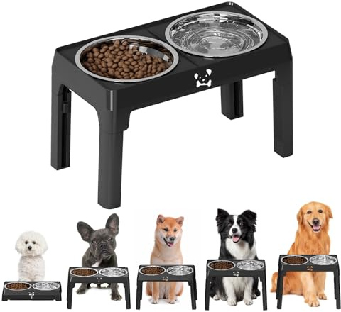 Cmswiftify Hundenapf erhöht, 5 Höhenverstellbar Futternapf für Kleine Mittlere Große Hunde, Futternapf mit Gestell, Fressnäpfe, höhenverstellbar, Futterstation, 2 Näpfe aus Edelstahl 304