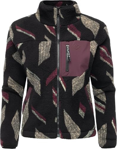 Ragwear Dam plyschjacka kort teddyfleece-jacka varm med hög krage och bröstficka Alaris XS-6XL, Black25, XL