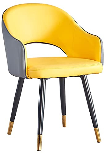 Moderne nordische Esszimmerstühle, leichtes PU-Leder, Sessel für Esszimmer, wasserdichte Metallbeine, stilvolle Akzentstühle, graue und gelbe Farbe, Luxusmöbel
