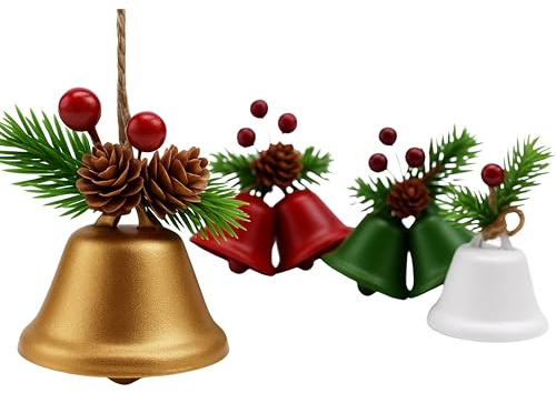 MODOVO Christmas Bell Ornaments – Metal PVC-Coated Hanging Bells for Tree, Wreath & Home Décor – Weather-Resistant, Durable, Easy-Hang Festive Bells Set (Set Of 8)