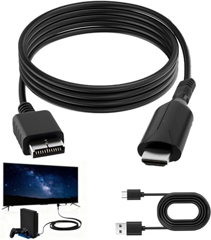 Yongst Adecuado para cable adaptador PS1 PS2 a HDMI, cable convertidor de audio de vídeo HD, soporta salida 720P 1080P, enlace de interfaz multimedia para consolas PS1 PS2, monitor de proyector y TV