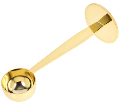 Ipetboom Cuillère à Mesurer Café Inox avec Fond Presseur Cuillère Doseuse pour Poudre de Lait et Sucre Ustensile Maison Multifonction pour Expresso Doré