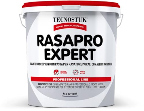 TECNOSTUK RasaPro Expert – Rasante Bianco in Pasta | con Agenti Antimuffa per Rasature Murali – Liscia, Adesiva e Pronta all’Uso (5 Litri)