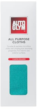 Autoglym All Purpose Cloths, Seamless Microfibers - 40 x 40cm, 3 Pack | Durable Car Cleaning Cloths for Interior & Exterior Use – Ideal for Dry Dusting or Automotive Detailing, Machine Washable