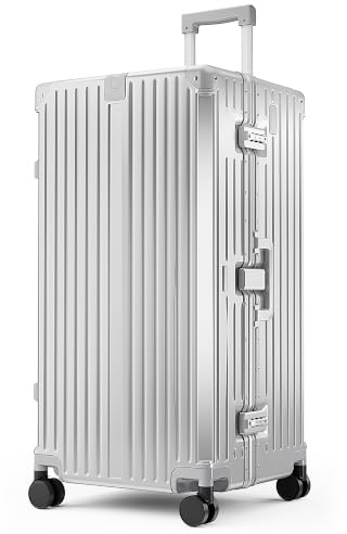 ALPHA CAMP Koffer XXL Hartschale mit TSA Schloss Koffer Groß 105L Silber | Aluminium Rahmen Polycarbonat Reisekoffer mit 4 Rollen 42x36x82cm Reisekoffer Suitcase Handgepäck Luggage für Reise