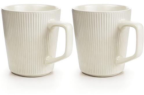 Yeelua Cream Coffee Mugs Set of 2, 500ml Ceramic Coffee Cups with Handle, Cups for Latte, Cappuccino, Milk, Cocoa