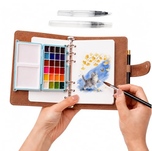 Portable Travel Watercolour Paint Set, 24 Colours Pocket Paint Box, 7*5.1in