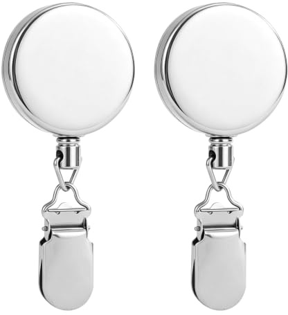 CYUXING 2Pz Clip Asciugamano Cucina Retraibile, Gancio Muro Lega di Zinco | Riavvolgimento cavo auto con adesivo forte. Perfetto per bagno, camper, mobile cucina e salvaspazio