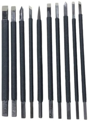 BELLIFFY Herramientas de Acero de Tungsteno y Buriles Variados Juego de 10 Cuchillas Afiladas para Tallar Piedra para Manualidades y Grabado Artesanal